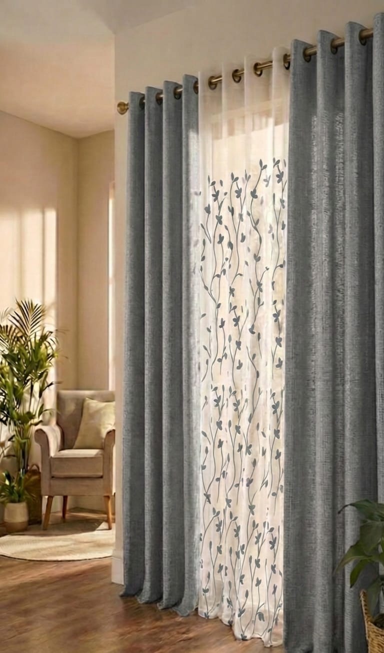 PACK DE CORTINAS DE TELA CON VISILLOS COLOR GRIS 1