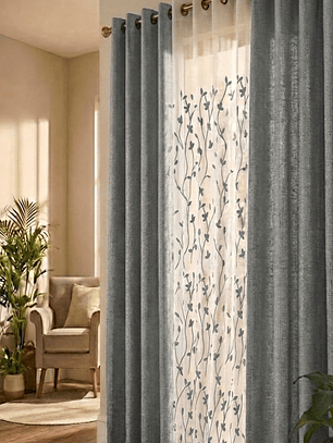 PACK DE CORTINAS DE TELA CON VISILLOS COLOR GRIS