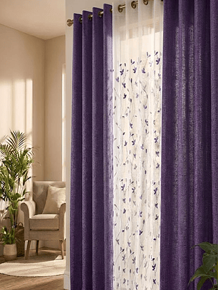 PACK DE CORTINAS DE TELA CON VISILLOS COLOR MORADO