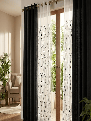 PACK DE CORTINAS DE TELA CON VISILLOS COLOR NEGRO