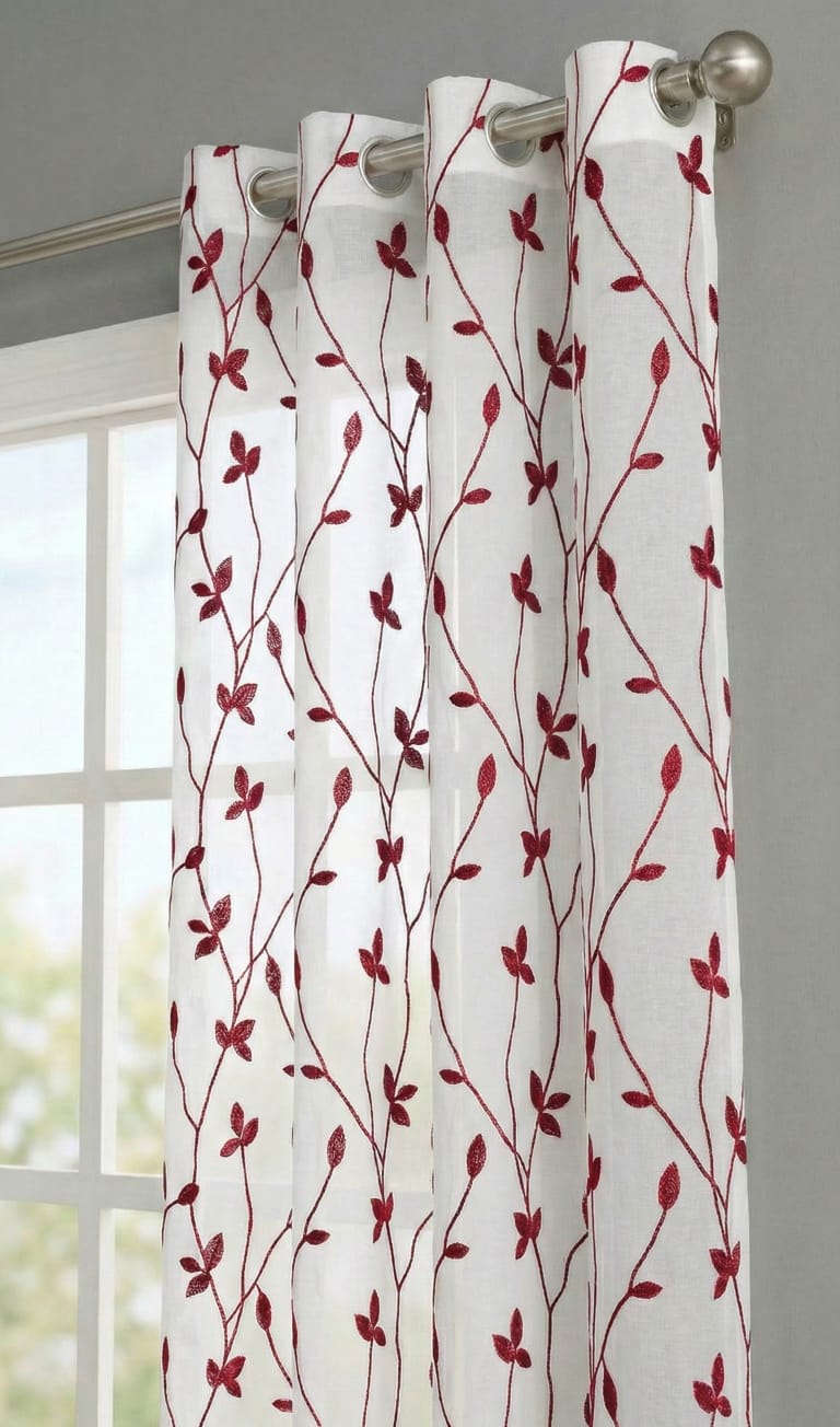 PACK DE CORTINAS DE TELA CON VISILLOS COLOR ROJO 2