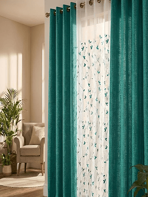 PACK DE CORTINAS DE TELA CON VISILLOS COLOR VERDE ESMERALDA