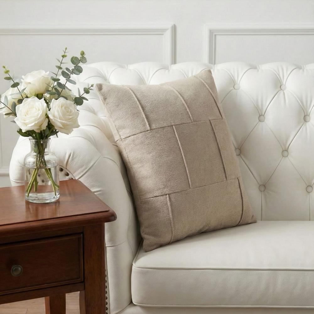 PACK 2 FUNDAS DE COJINES TEXTURA CUADROS BEIGE 1