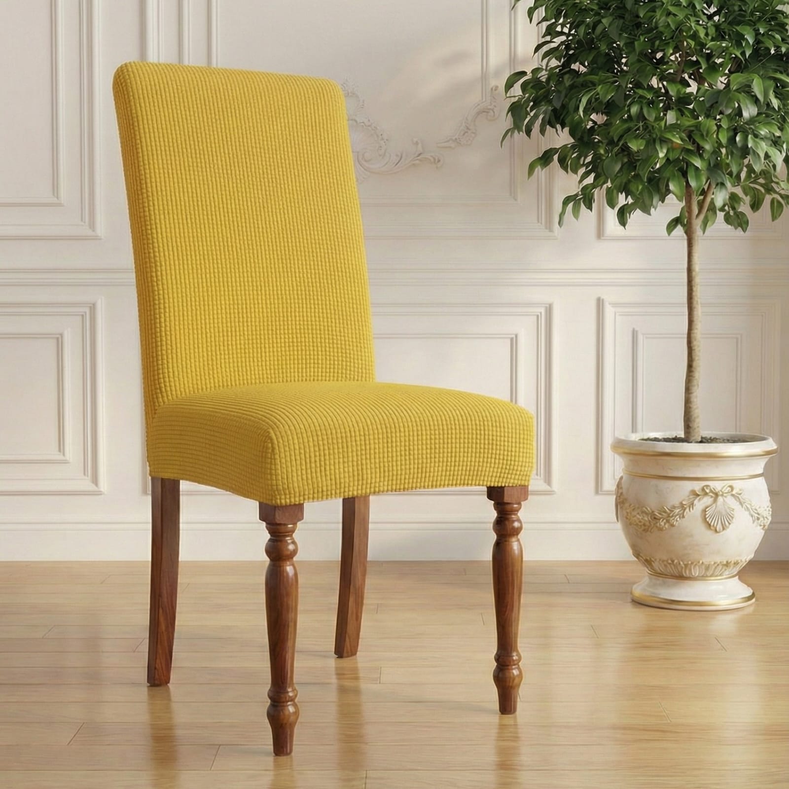 FUNDAS DE SILLA PACK 6 UNIDADES CUADROS AMARILLO 1