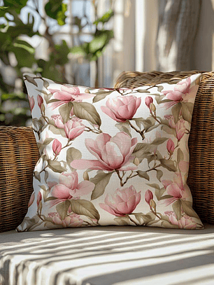FUNDA DE COJIN MAGNOLIAS ROSADAS