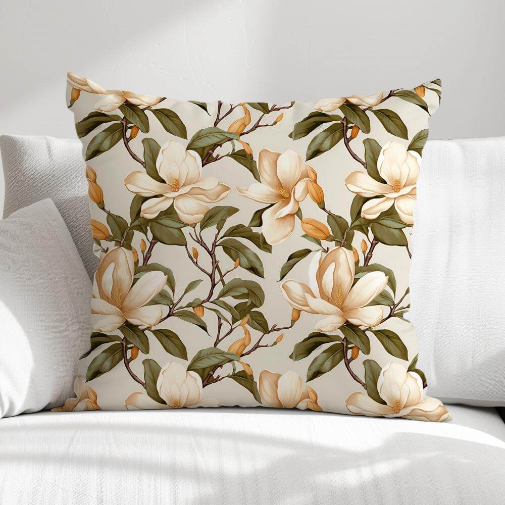 FUNDA DE COJIN MAGNOLIAS BEIGE 1