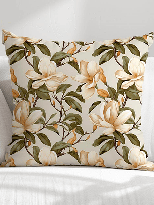 FUNDA DE COJIN MAGNOLIAS BEIGE