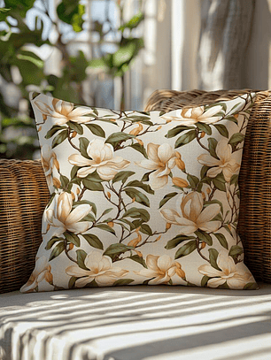 FUNDA DE COJIN MAGNOLIAS BEIGE