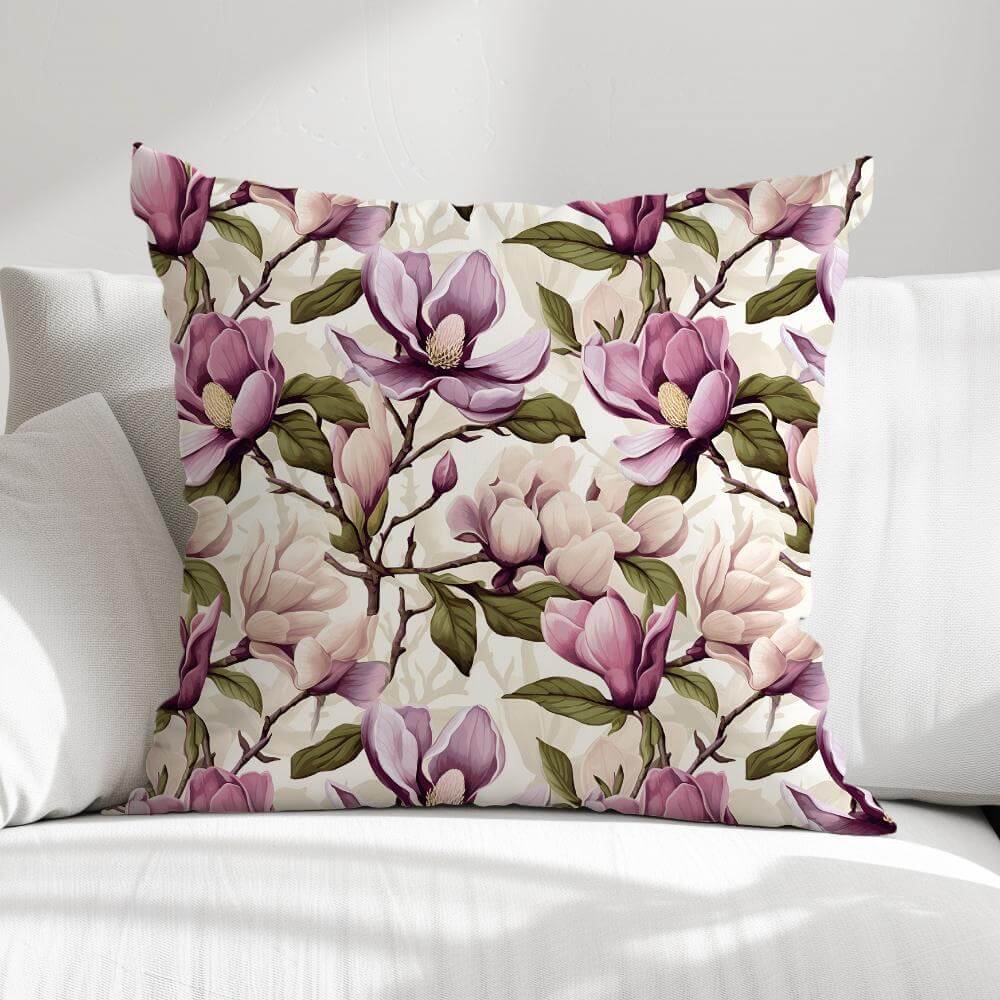 FUNDA DE COJIN MAGNOLIAS MORADAS 1