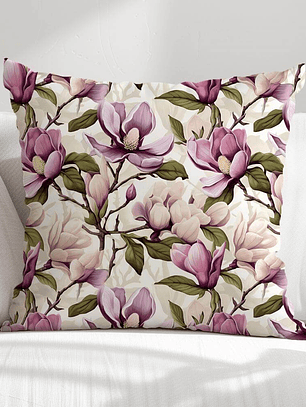 FUNDA DE COJIN MAGNOLIAS MORADAS