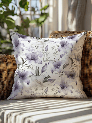 FUNDA DE COJIN FLORES GRIS AZULADO