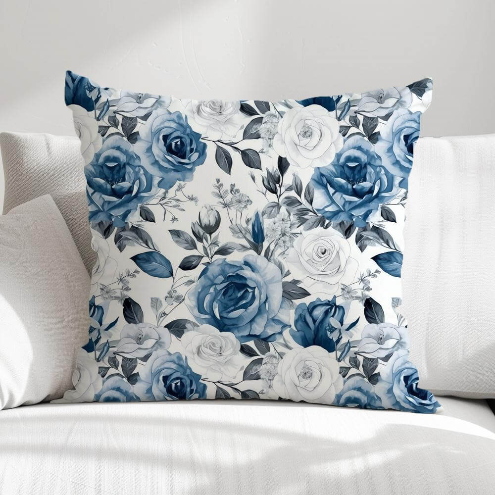 FUNDA DE COJIN ROSAS AZULES 1