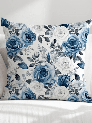 FUNDA DE COJIN ROSAS AZULES