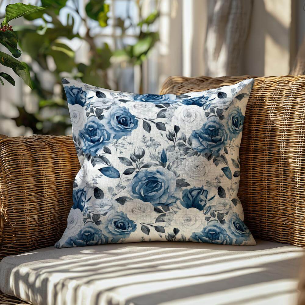 FUNDA DE COJIN ROSAS AZULES 2