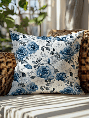 FUNDA DE COJIN ROSAS AZULES