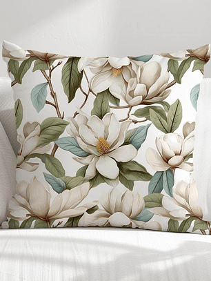 FUNDA DE COJIN MAGNOLIAS HOJAS TURQUESA