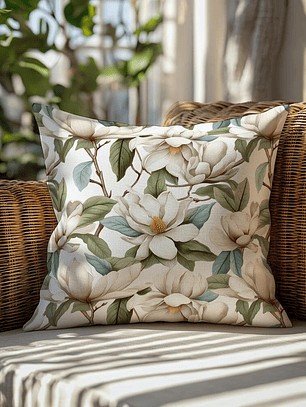 FUNDA DE COJIN MAGNOLIAS HOJAS TURQUESA