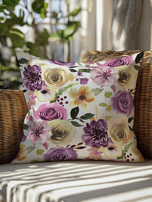 FUNDA DE COJIN FLORES MODERNAS MORADAS