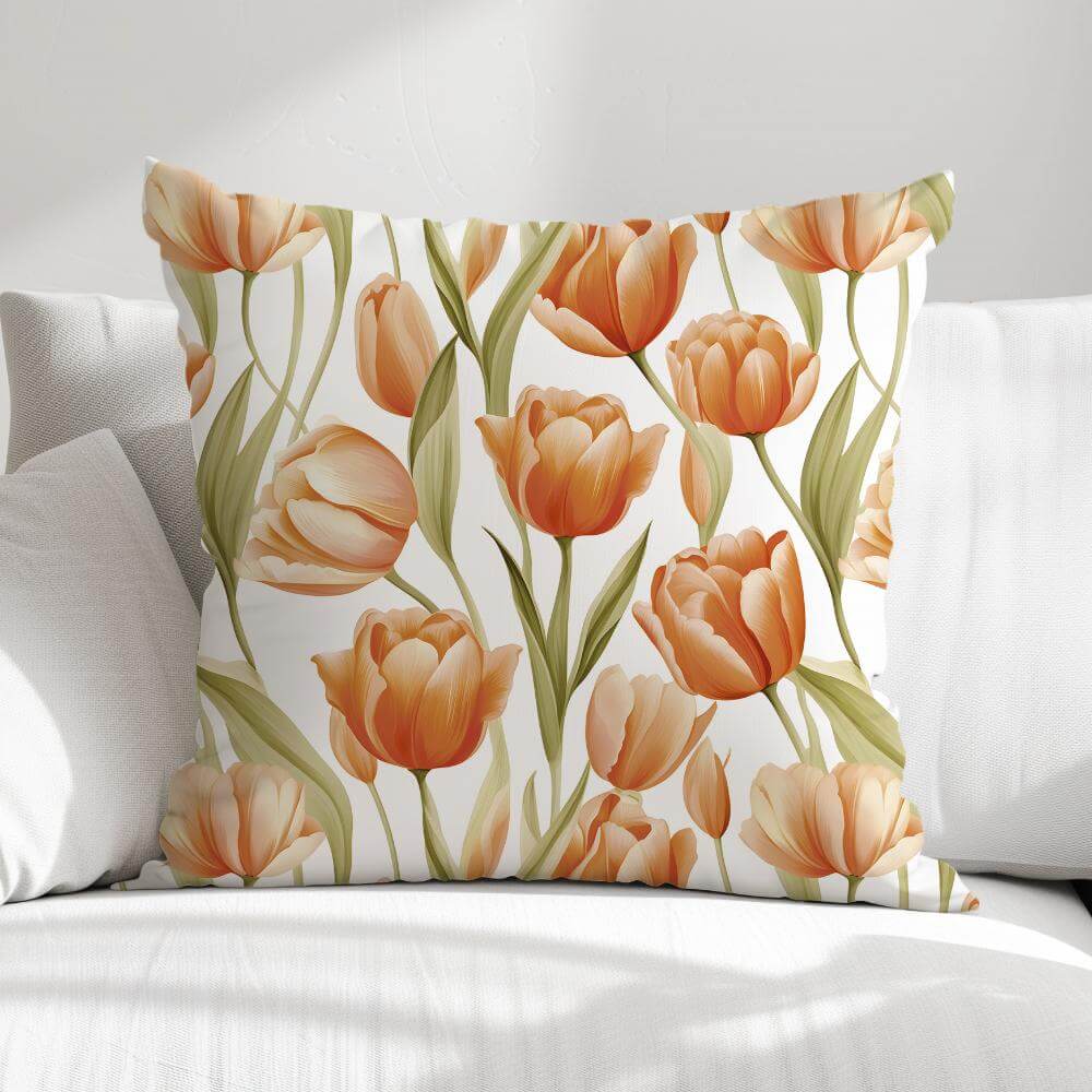FUNDA DE COJIN TULIPANES NARANJOS 1