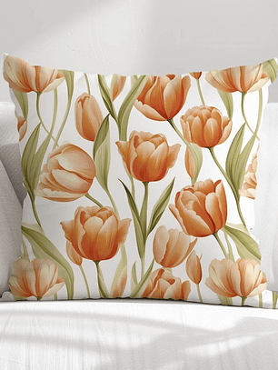 FUNDA DE COJIN TULIPANES NARANJOS