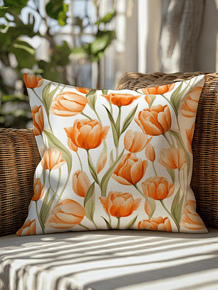 FUNDA DE COJIN TULIPANES NARANJOS