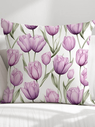 FUNDA DE COJIN TULIPANES MORADOS