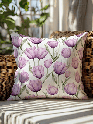 FUNDA DE COJIN TULIPANES MORADOS