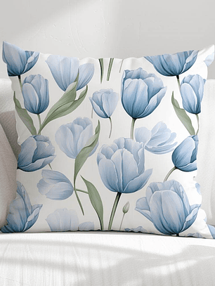 FUNDA DE COJIN TULIPANES AZULES