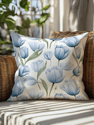FUNDA DE COJIN TULIPANES AZULES