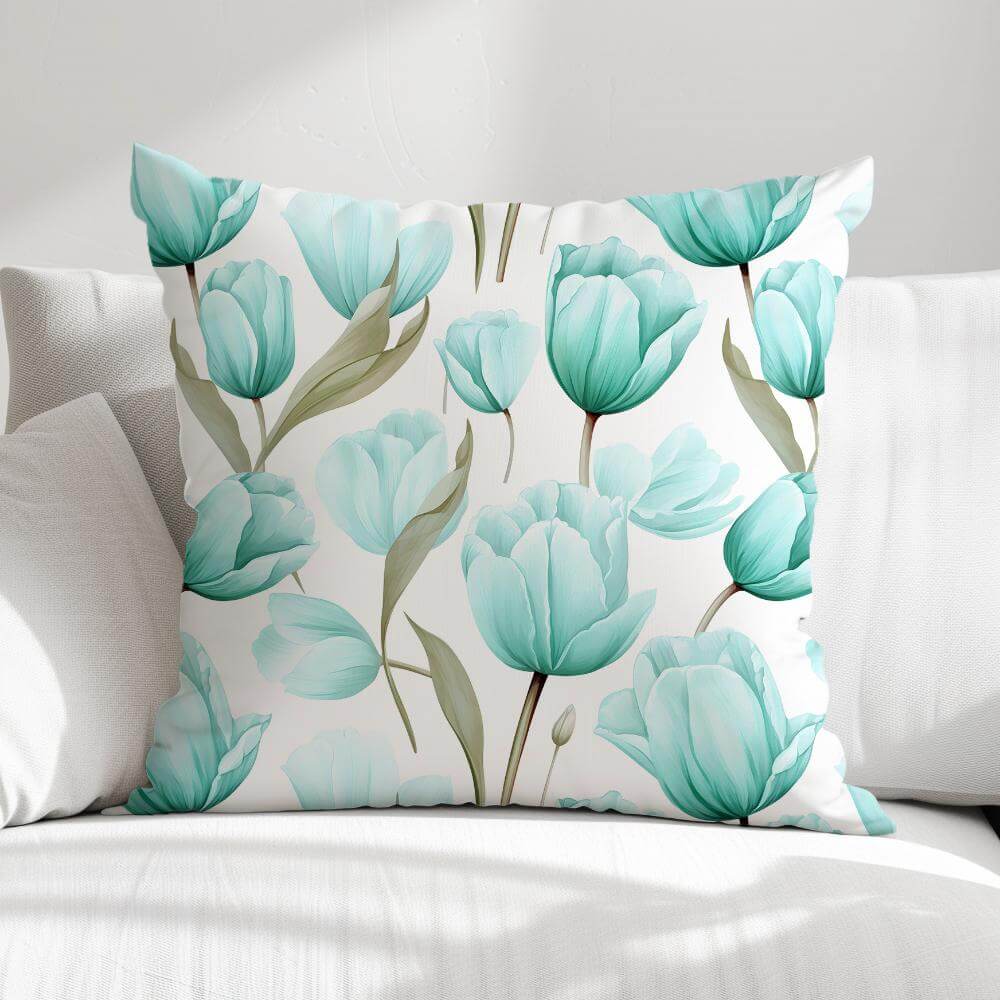 FUNDA DE COJIN TULIPANES TURQUESA 1