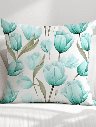 FUNDA DE COJIN TULIPANES TURQUESA