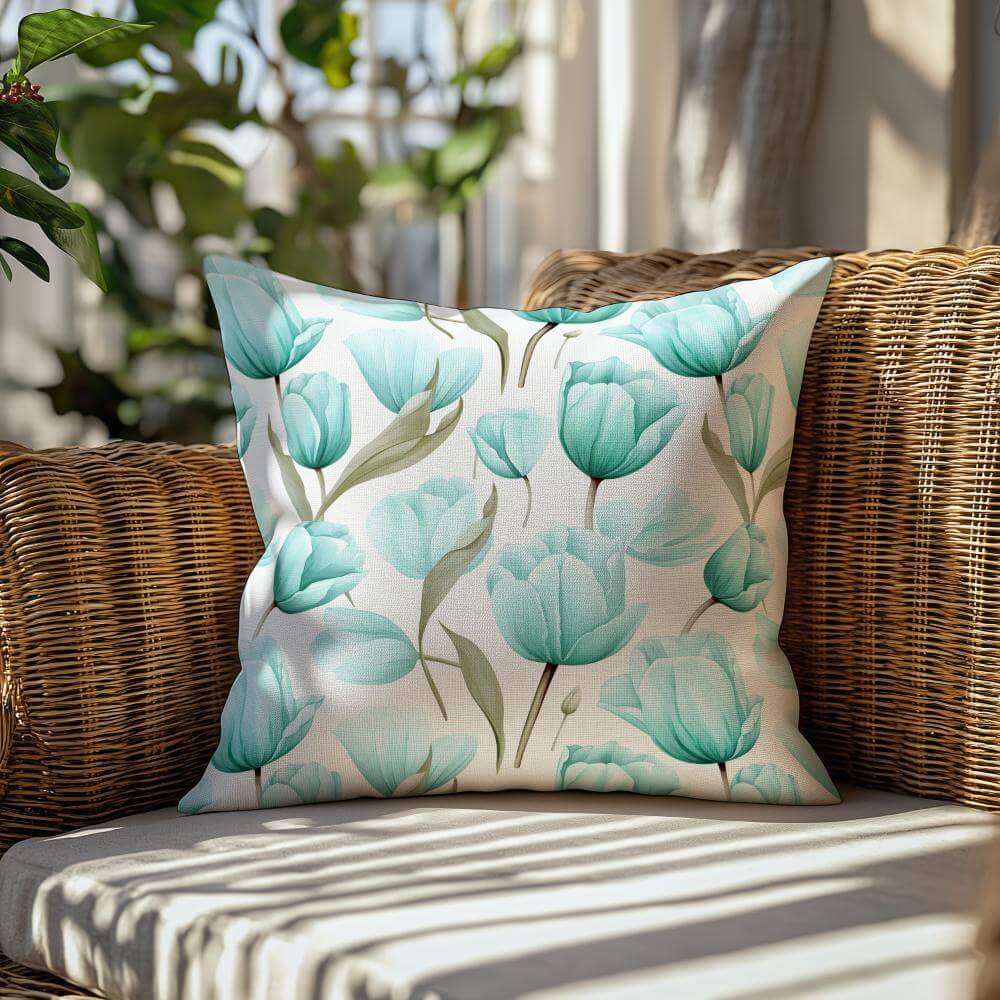 FUNDA DE COJIN TULIPANES TURQUESA 2