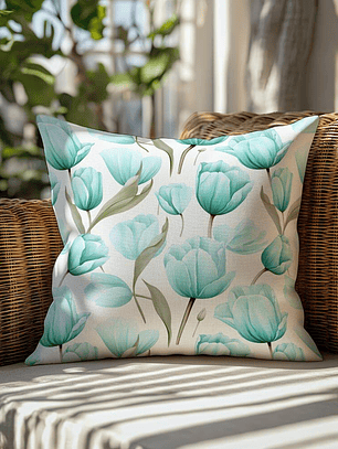 FUNDA DE COJIN TULIPANES TURQUESA
