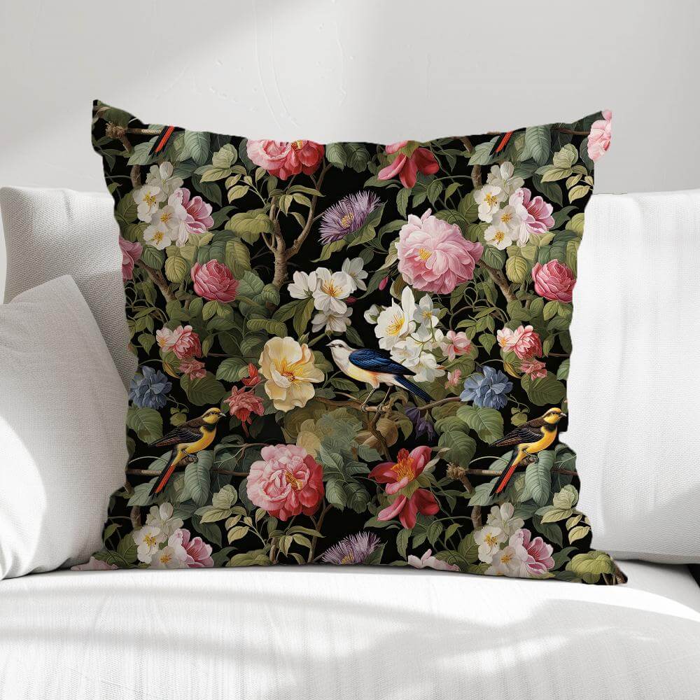 FUNDA DE COJIN PAJAROS Y FLORES 1