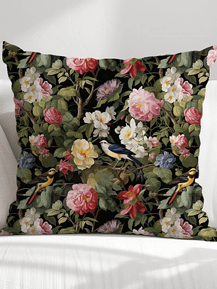 FUNDA DE COJIN PAJAROS Y FLORES