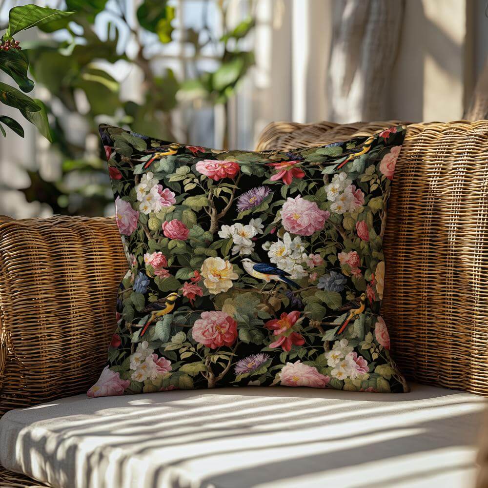 FUNDA DE COJIN PAJAROS Y FLORES 2