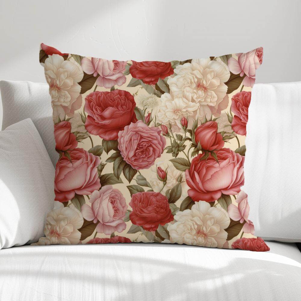 FUNDA DE COJIN ROSAS BLANCAS Y ROJAS 1