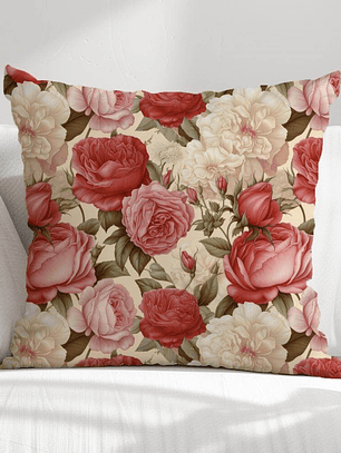 FUNDA DE COJIN ROSAS BLANCAS Y ROJAS