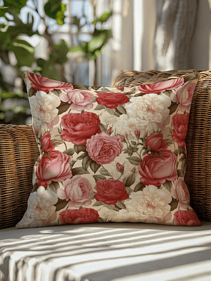 FUNDA DE COJIN ROSAS BLANCAS Y ROJAS