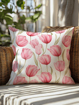 FUNDA DE COJIN TULIPANES ROSADOS ALTERNATIVA