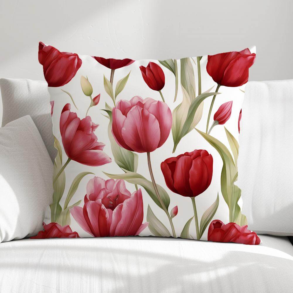 FUNDA DE COJIN TULIPANES ROJOS 1