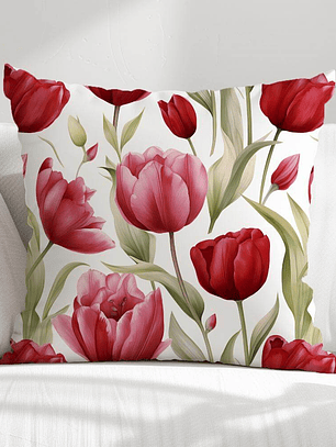 FUNDA DE COJIN TULIPANES ROJOS