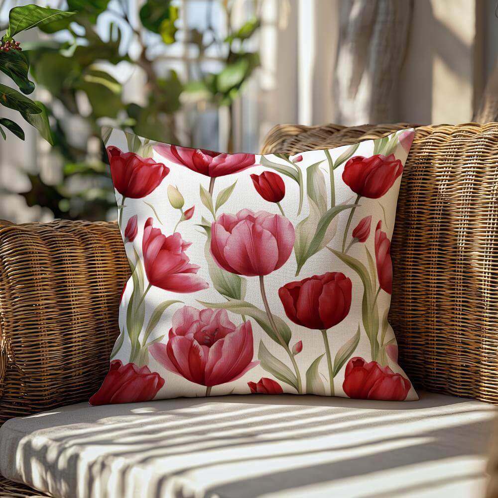 FUNDA DE COJIN TULIPANES ROJOS 2