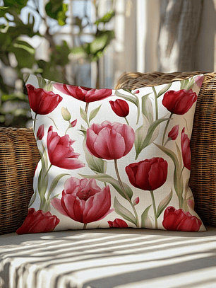 FUNDA DE COJIN TULIPANES ROJOS