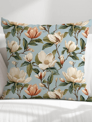 FUNDA DE COJIN MAGNOLIAS FONDO CELESTE
