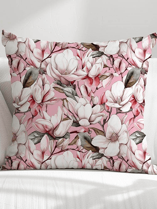 FUNDA DE COJIN MAGNOLIAS FONDO ROSADO