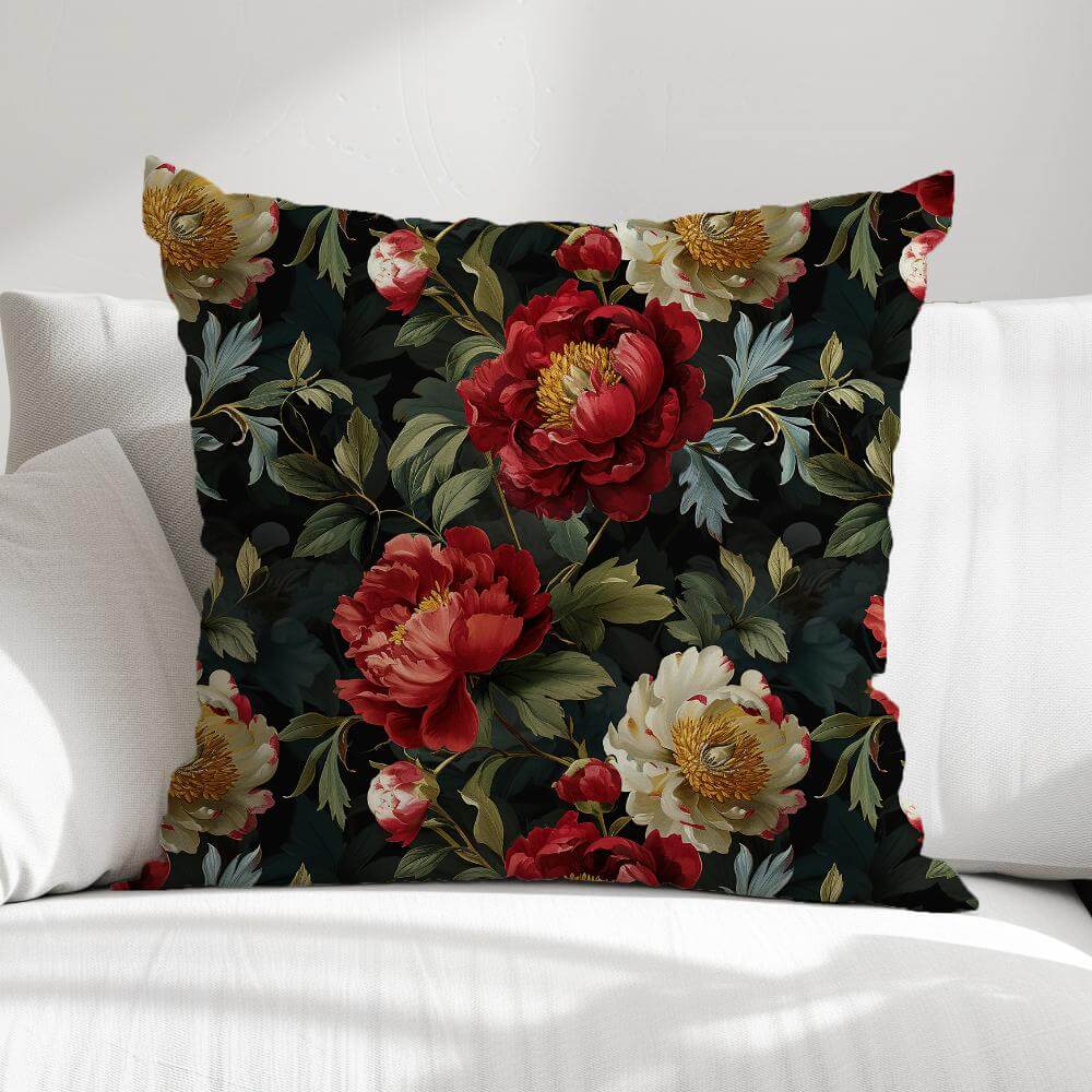 FUNDA DE COJIN FLORES FONDO NEGRO 1