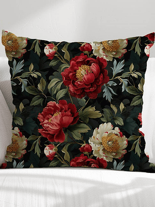 FUNDA DE COJIN FLORES FONDO NEGRO
