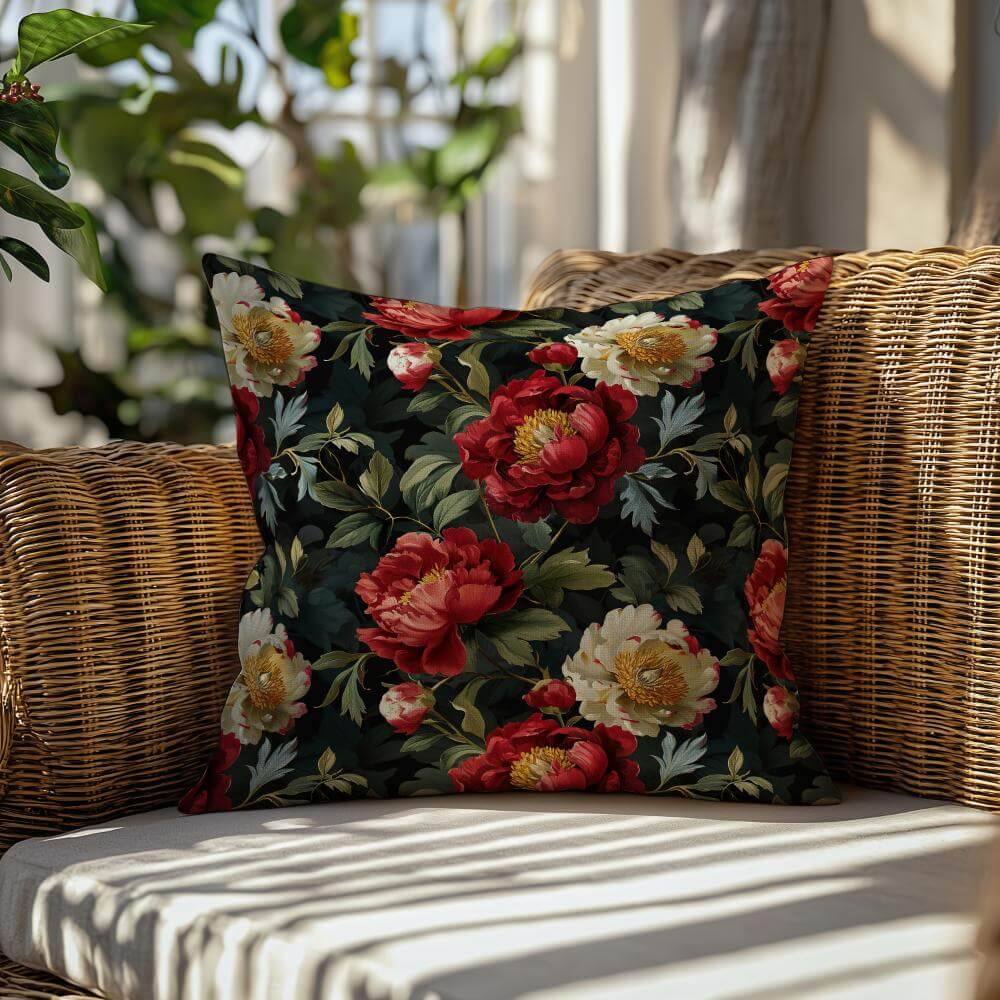 FUNDA DE COJIN FLORES FONDO NEGRO 2