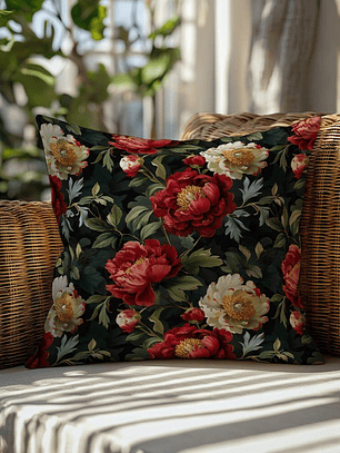 FUNDA DE COJIN FLORES FONDO NEGRO